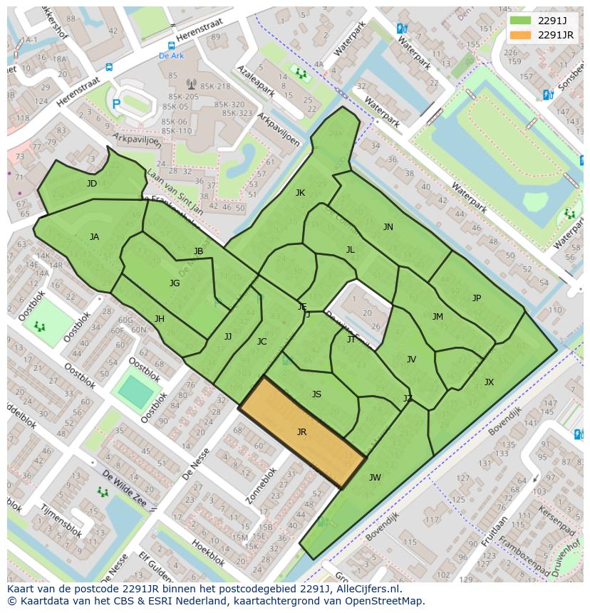 Afbeelding van het postcodegebied 2291 JR op de kaart.
