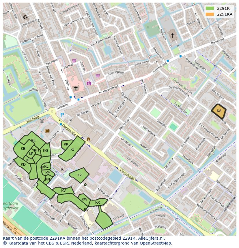 Afbeelding van het postcodegebied 2291 KA op de kaart.