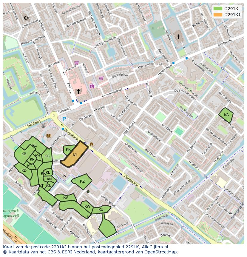 Afbeelding van het postcodegebied 2291 KJ op de kaart.