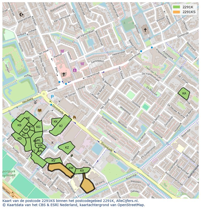 Afbeelding van het postcodegebied 2291 KS op de kaart.