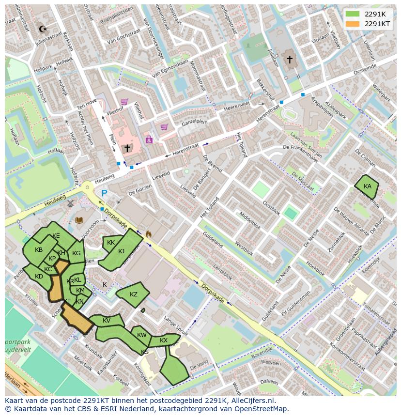 Afbeelding van het postcodegebied 2291 KT op de kaart.