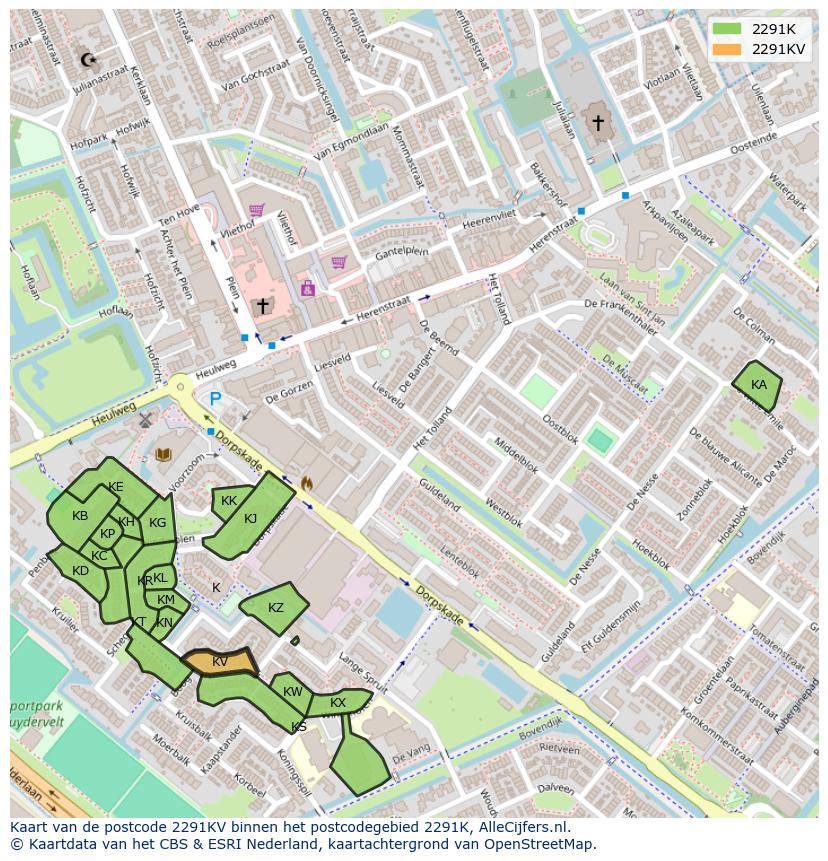 Afbeelding van het postcodegebied 2291 KV op de kaart.