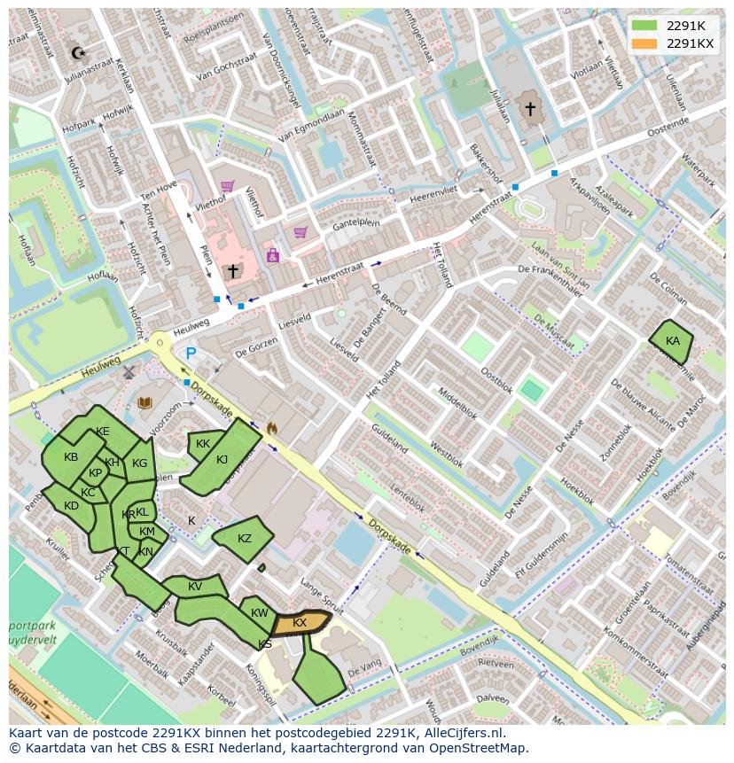 Afbeelding van het postcodegebied 2291 KX op de kaart.