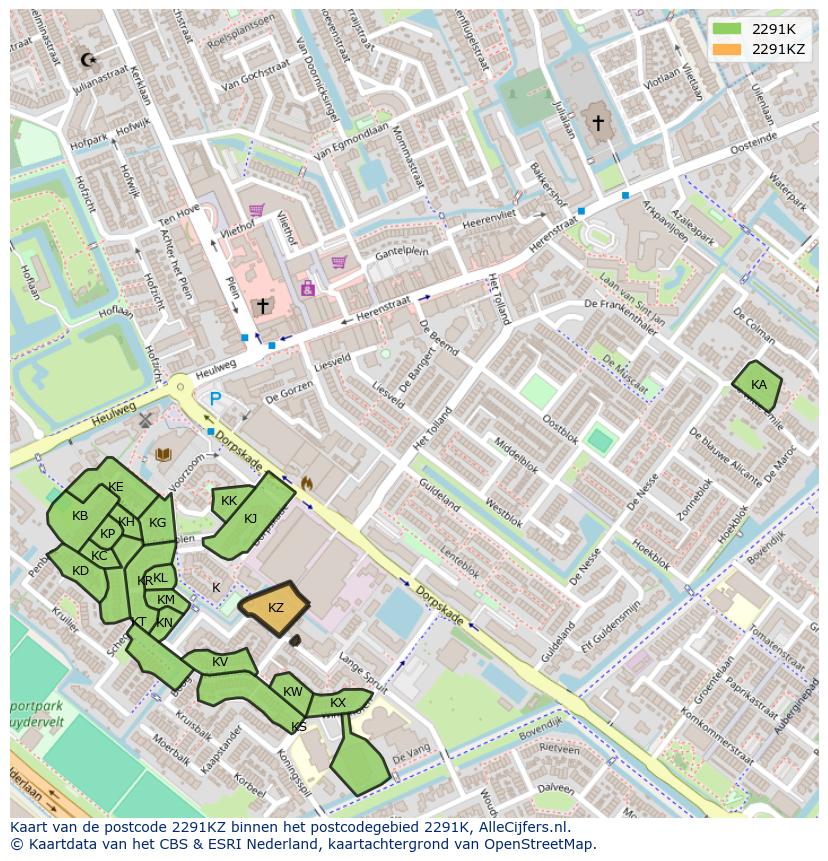 Afbeelding van het postcodegebied 2291 KZ op de kaart.