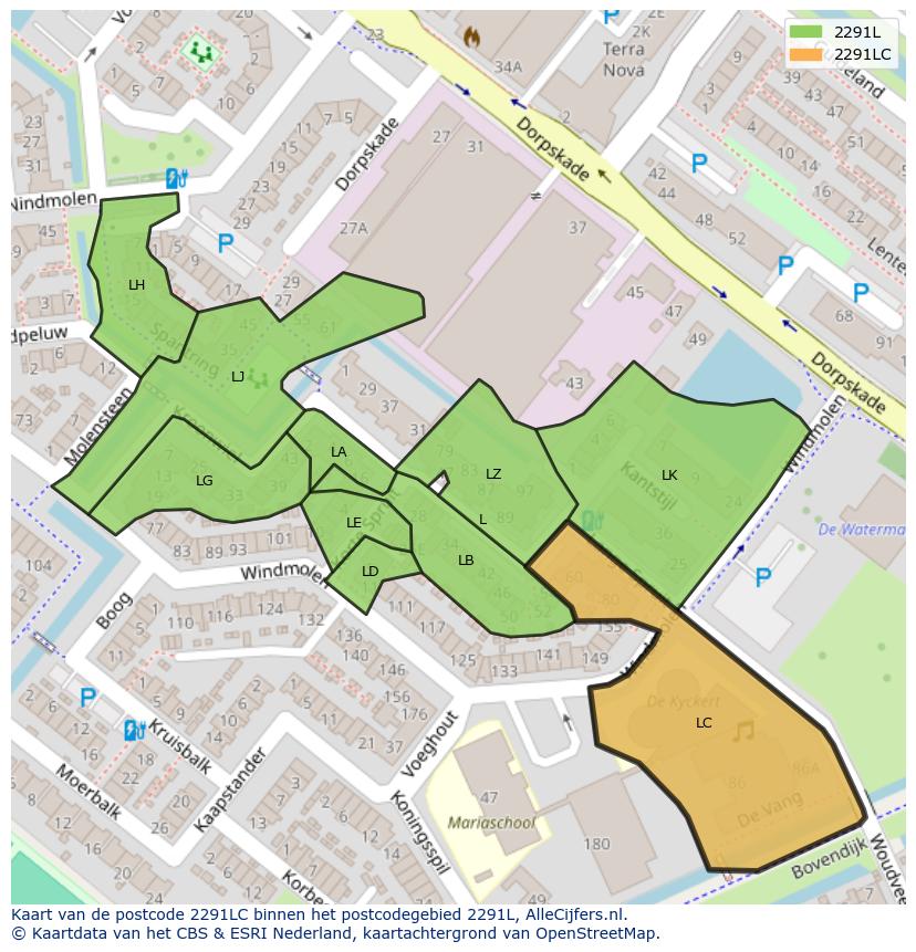 Afbeelding van het postcodegebied 2291 LC op de kaart.