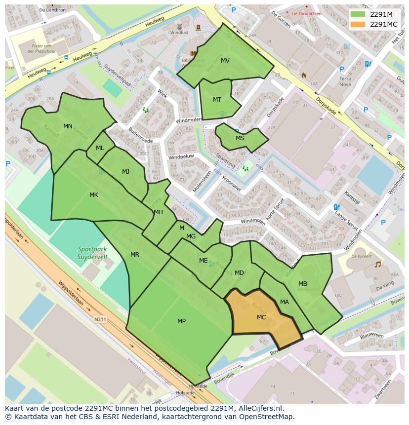 Afbeelding van het postcodegebied 2291 MC op de kaart.