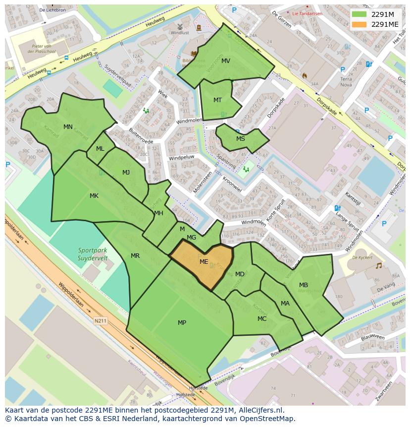 Afbeelding van het postcodegebied 2291 ME op de kaart.
