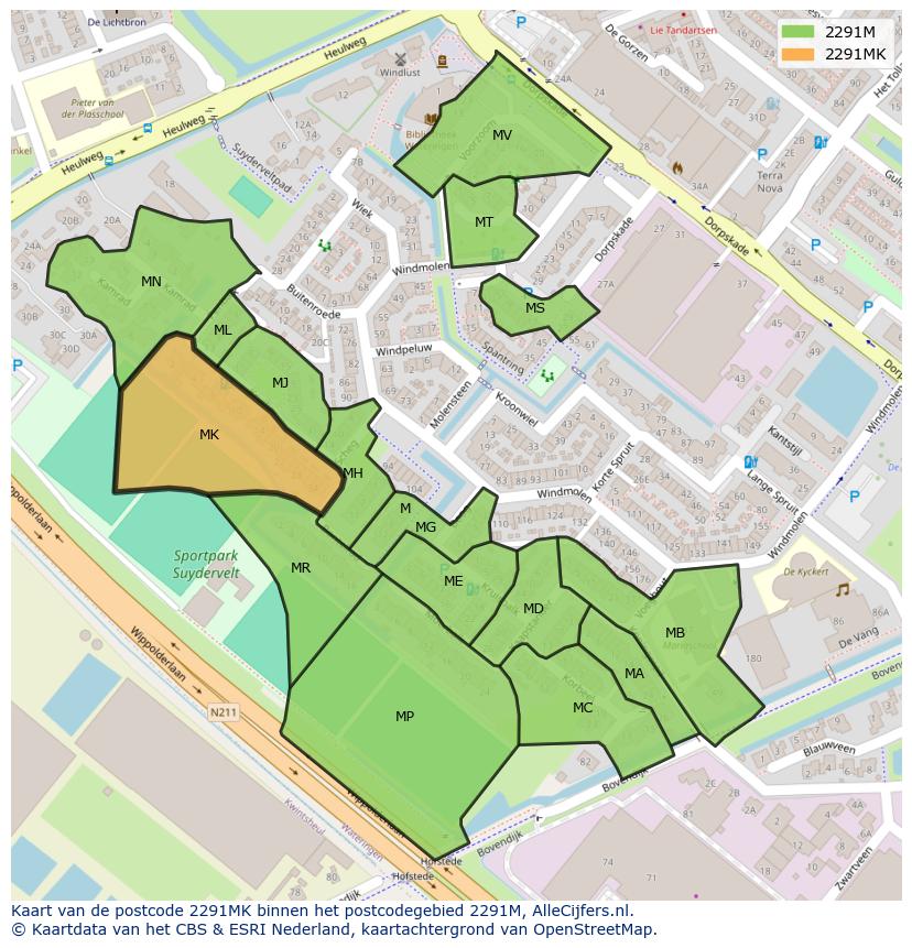 Afbeelding van het postcodegebied 2291 MK op de kaart.