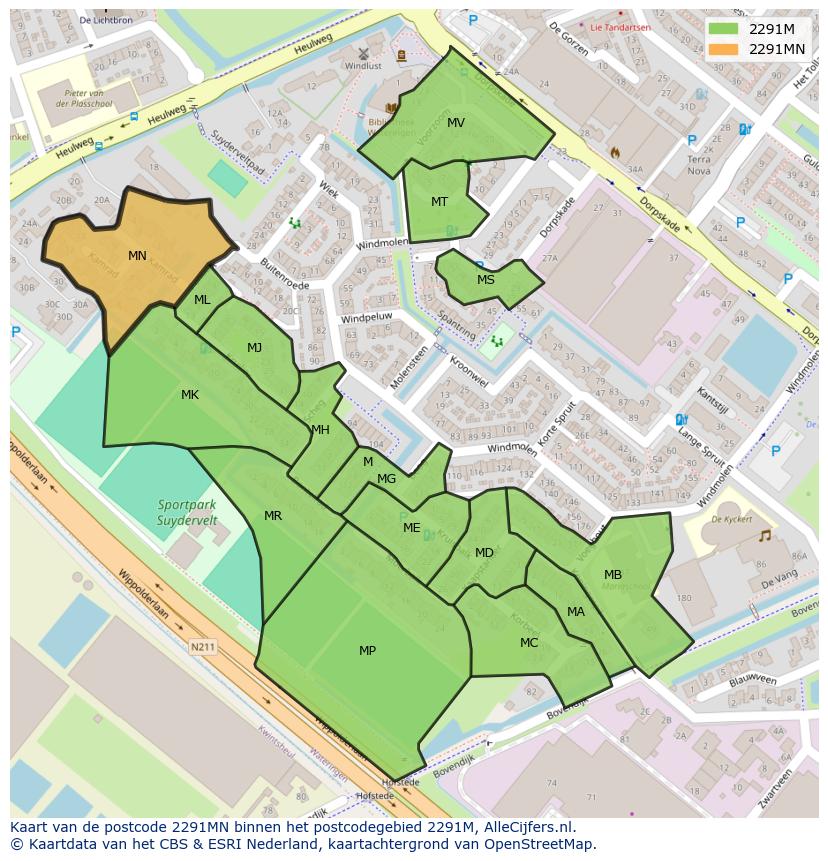 Afbeelding van het postcodegebied 2291 MN op de kaart.