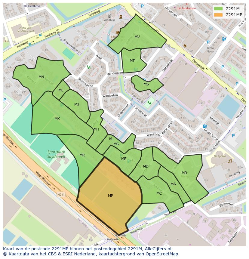 Afbeelding van het postcodegebied 2291 MP op de kaart.