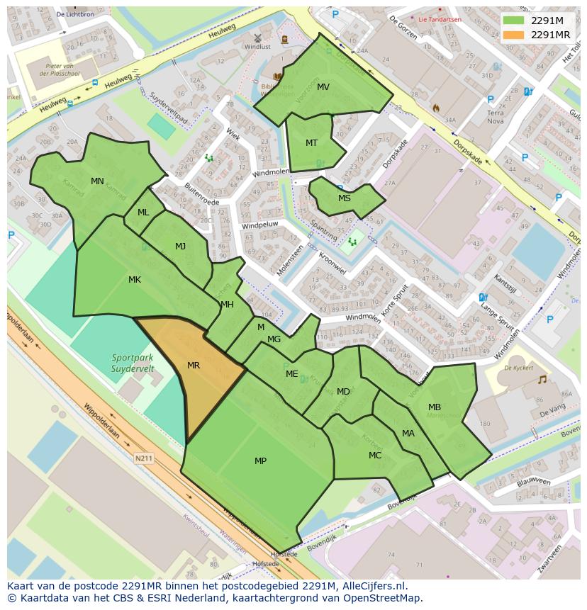 Afbeelding van het postcodegebied 2291 MR op de kaart.