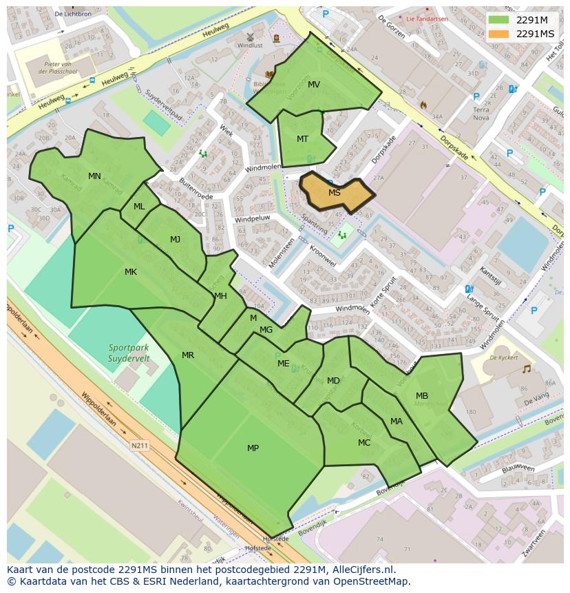 Afbeelding van het postcodegebied 2291 MS op de kaart.