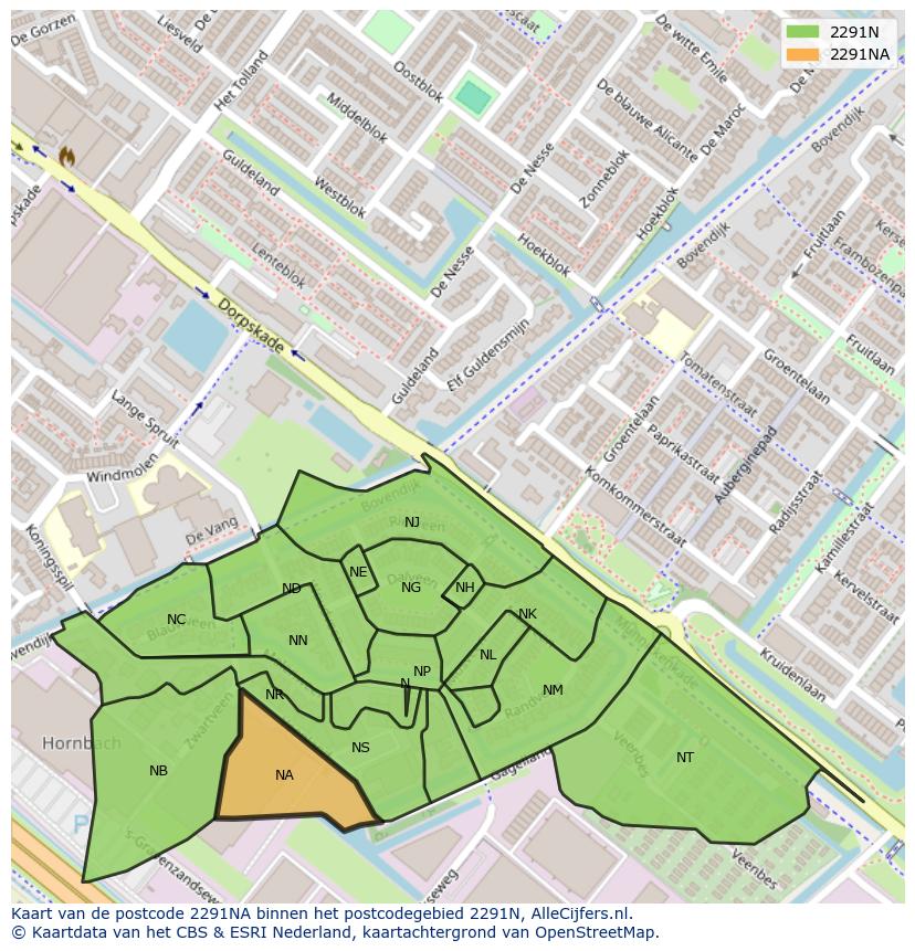 Afbeelding van het postcodegebied 2291 NA op de kaart.