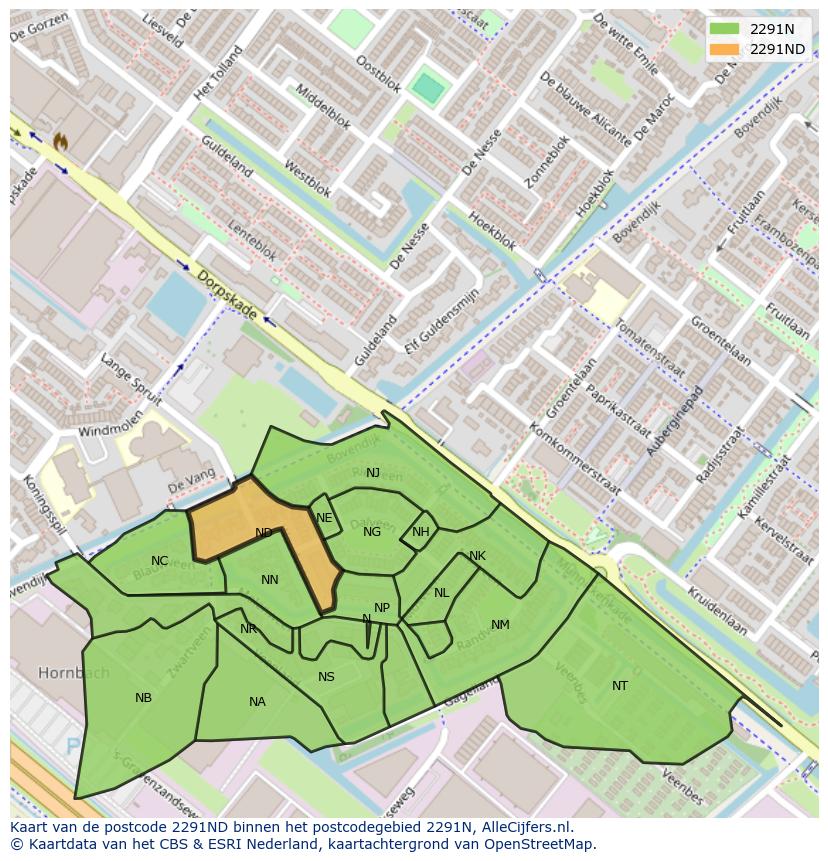 Afbeelding van het postcodegebied 2291 ND op de kaart.