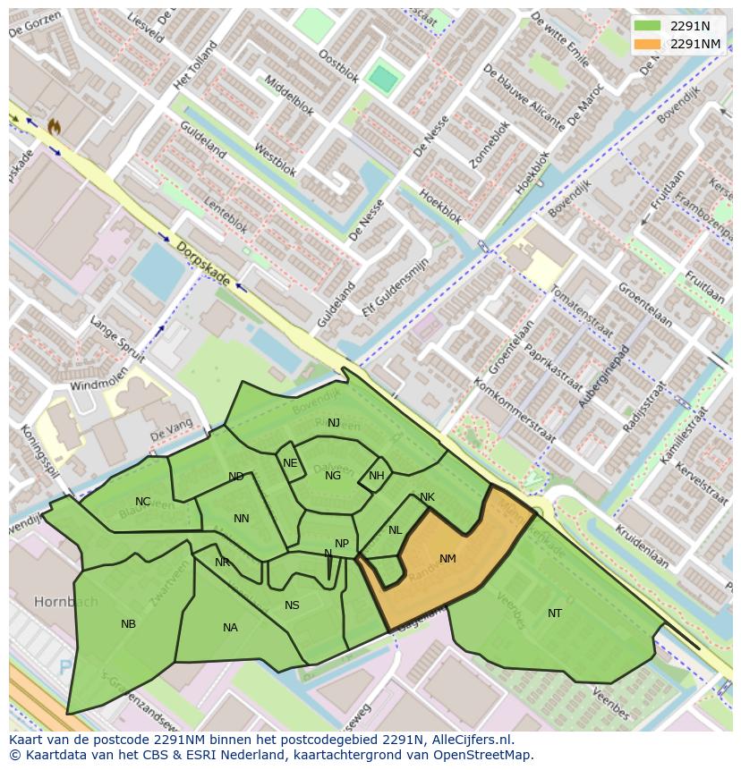 Afbeelding van het postcodegebied 2291 NM op de kaart.