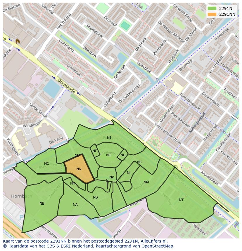Afbeelding van het postcodegebied 2291 NN op de kaart.
