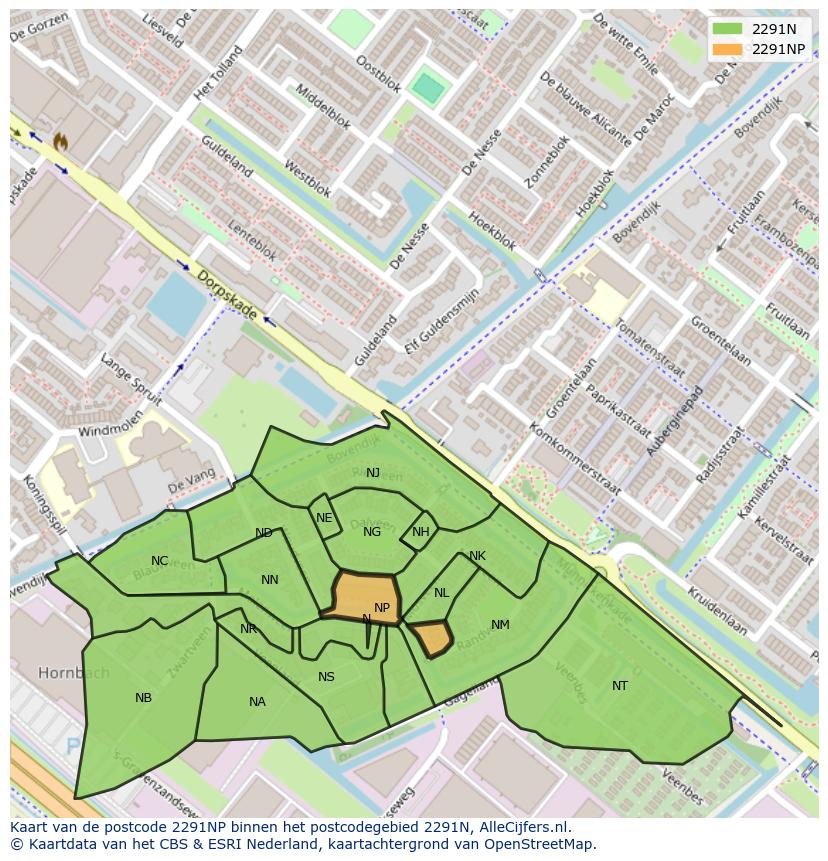 Afbeelding van het postcodegebied 2291 NP op de kaart.