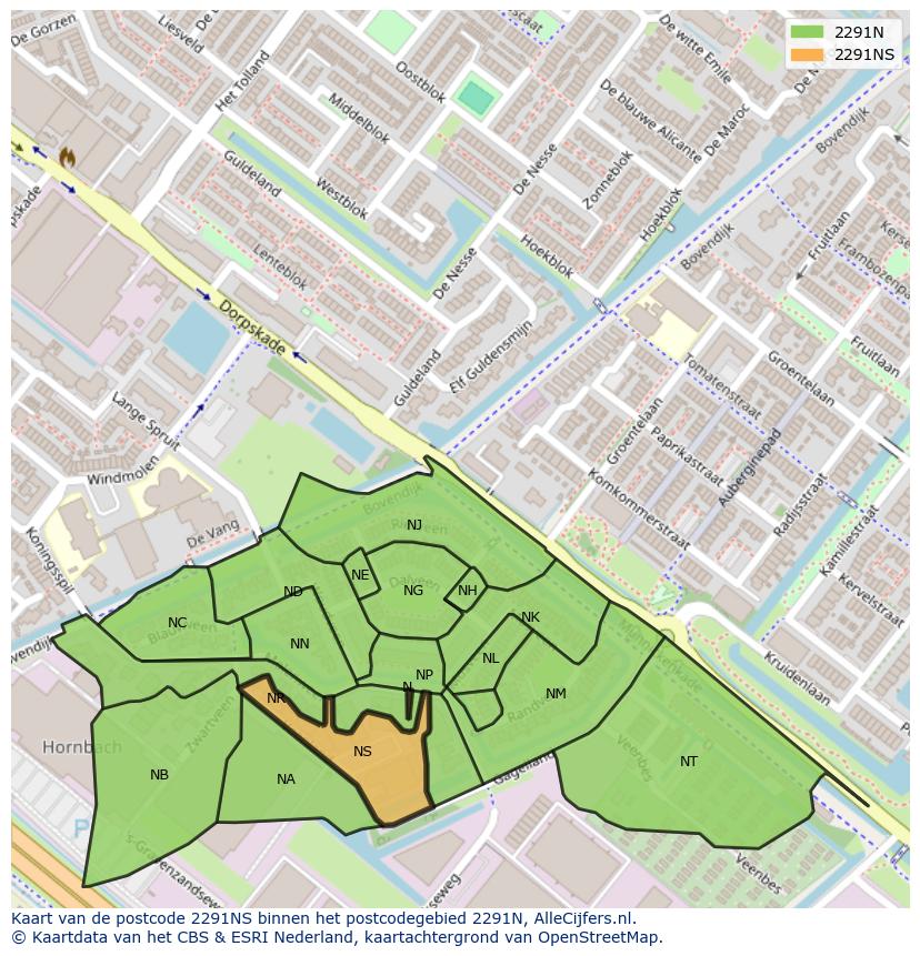 Afbeelding van het postcodegebied 2291 NS op de kaart.