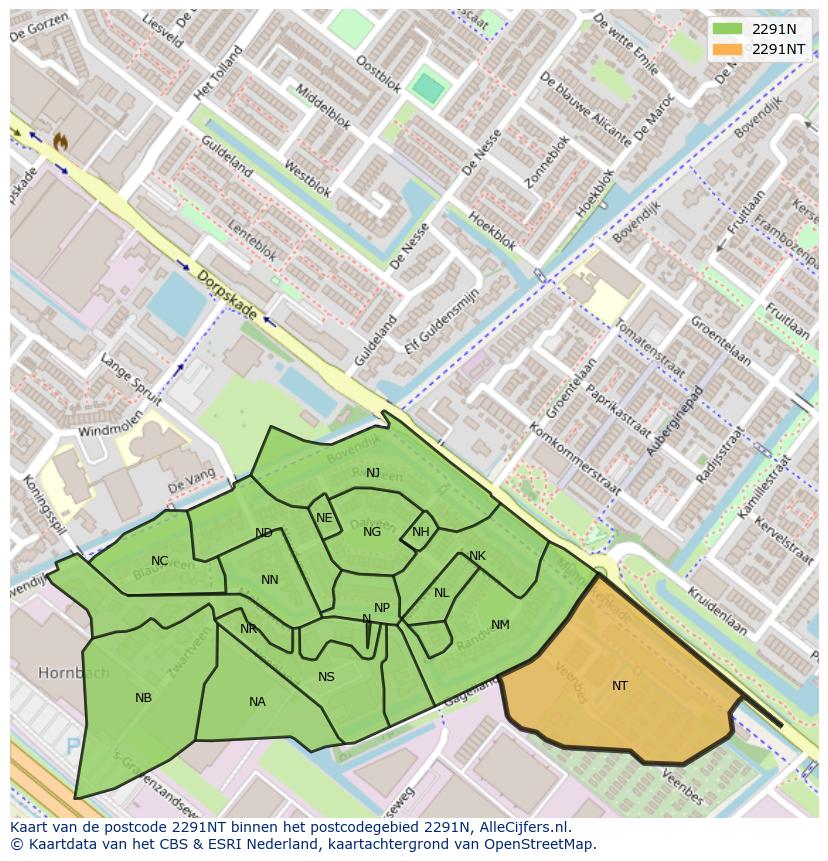 Afbeelding van het postcodegebied 2291 NT op de kaart.