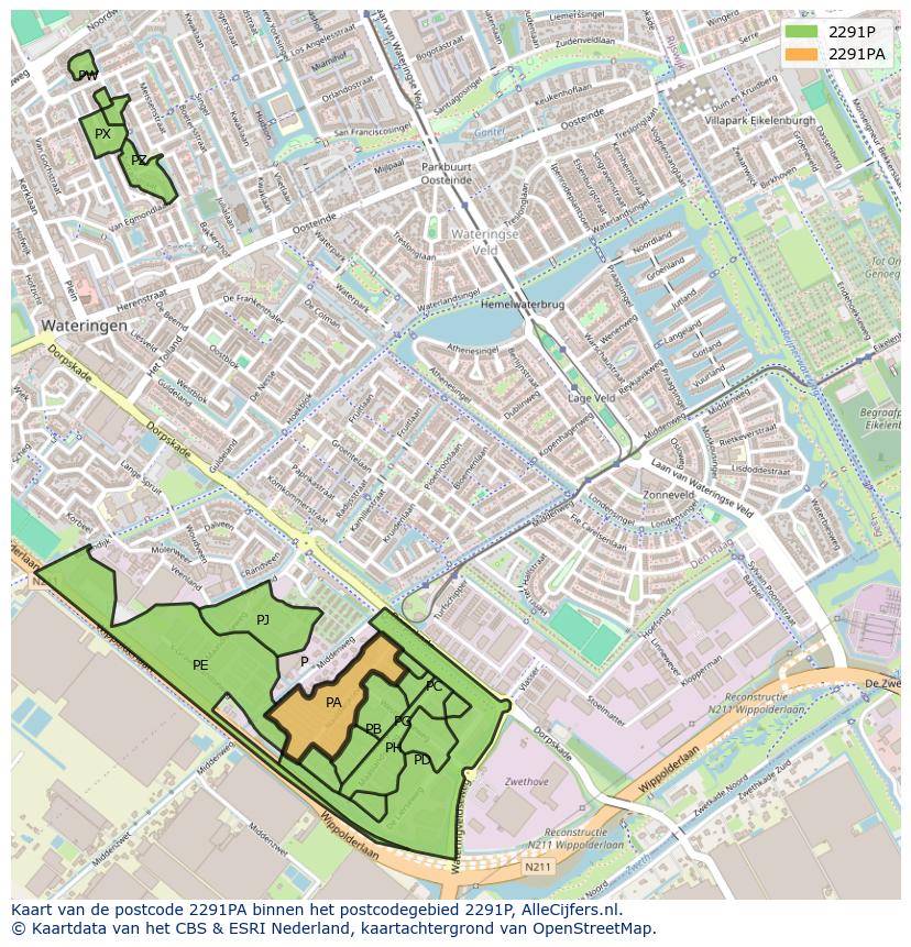 Afbeelding van het postcodegebied 2291 PA op de kaart.