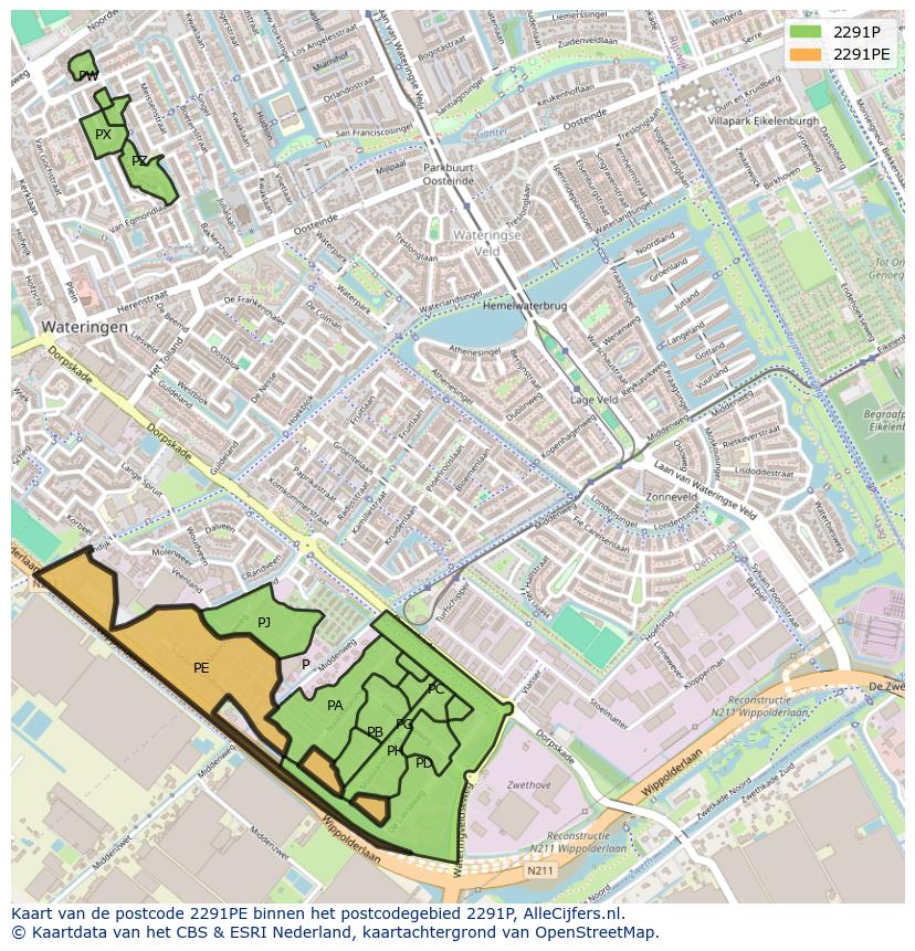 Afbeelding van het postcodegebied 2291 PE op de kaart.