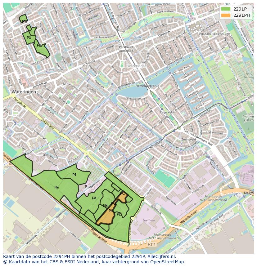 Afbeelding van het postcodegebied 2291 PH op de kaart.