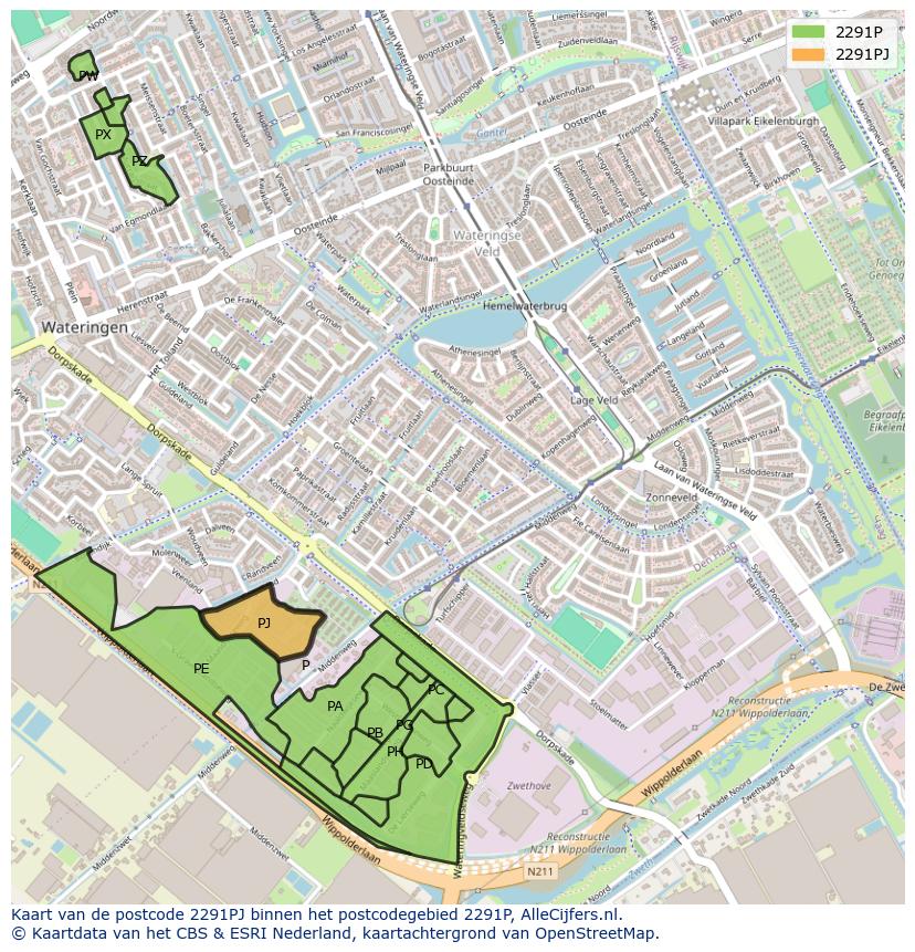 Afbeelding van het postcodegebied 2291 PJ op de kaart.