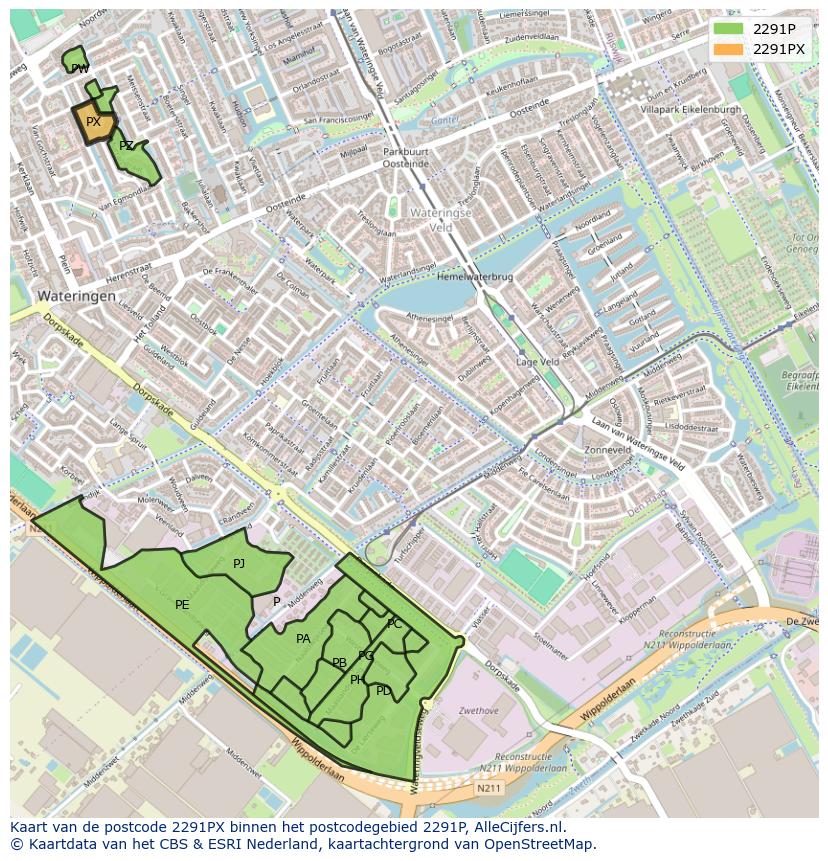 Afbeelding van het postcodegebied 2291 PX op de kaart.