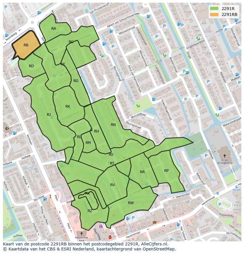 Afbeelding van het postcodegebied 2291 RB op de kaart.