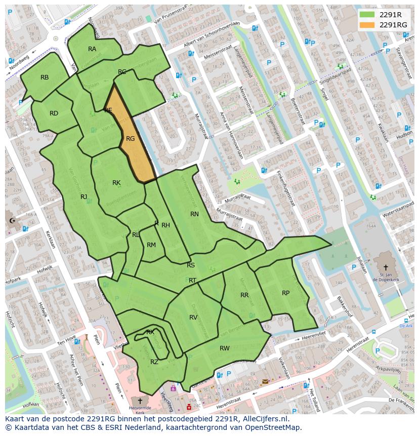 Afbeelding van het postcodegebied 2291 RG op de kaart.