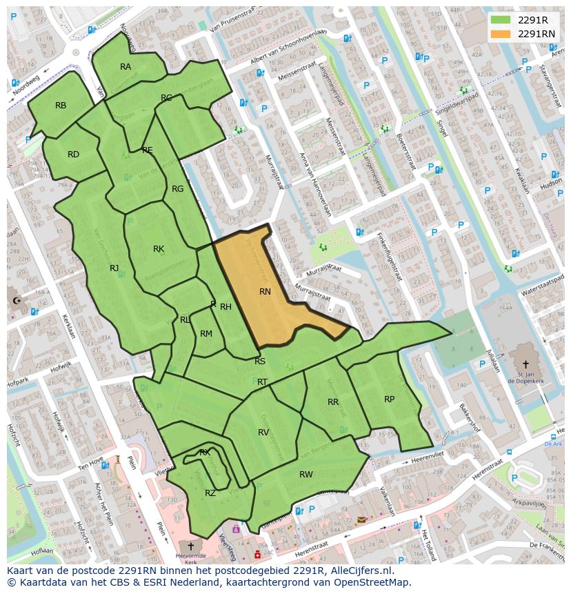 Afbeelding van het postcodegebied 2291 RN op de kaart.