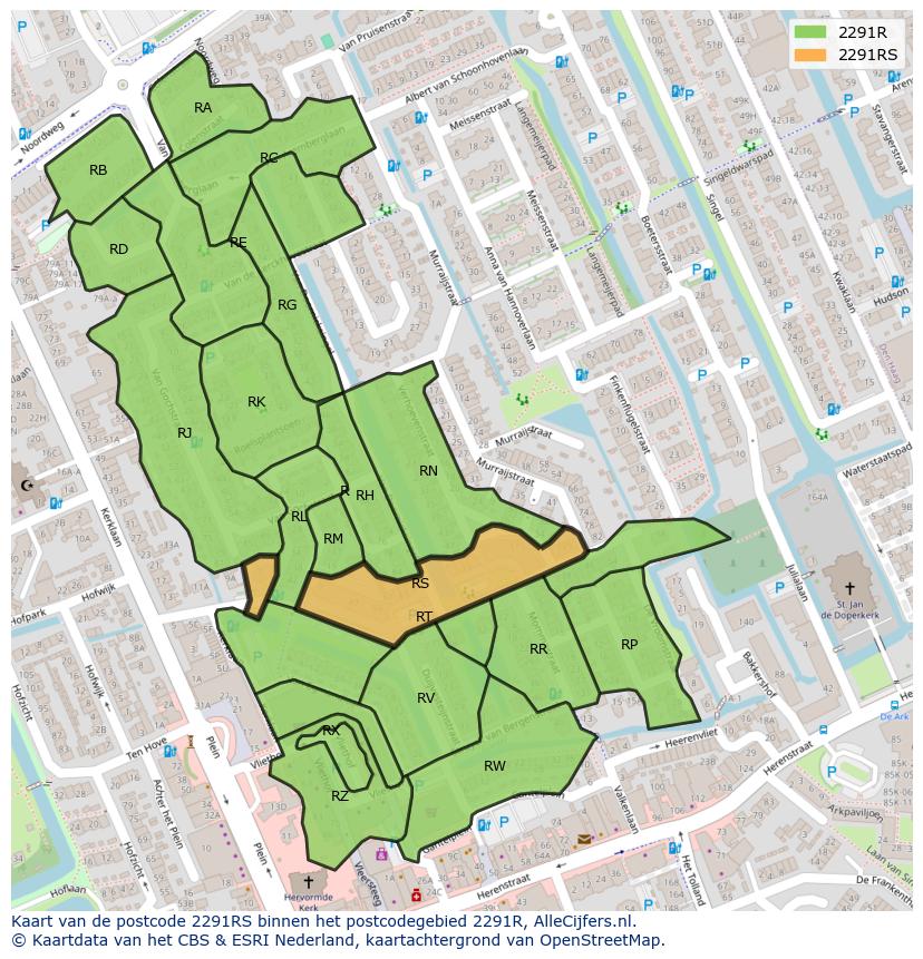 Afbeelding van het postcodegebied 2291 RS op de kaart.