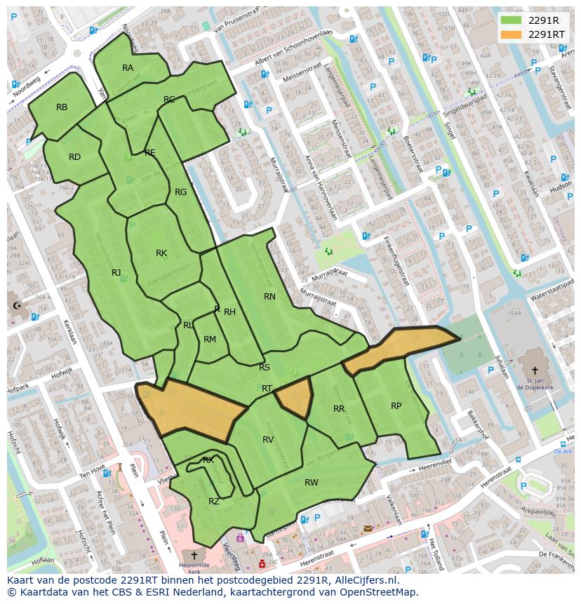 Afbeelding van het postcodegebied 2291 RT op de kaart.