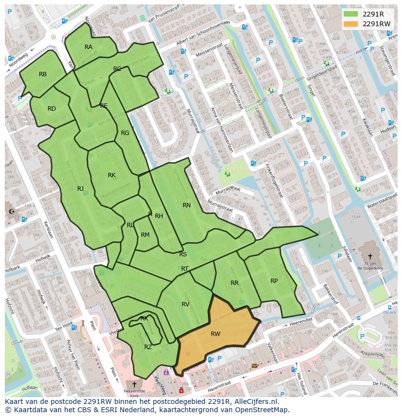 Afbeelding van het postcodegebied 2291 RW op de kaart.