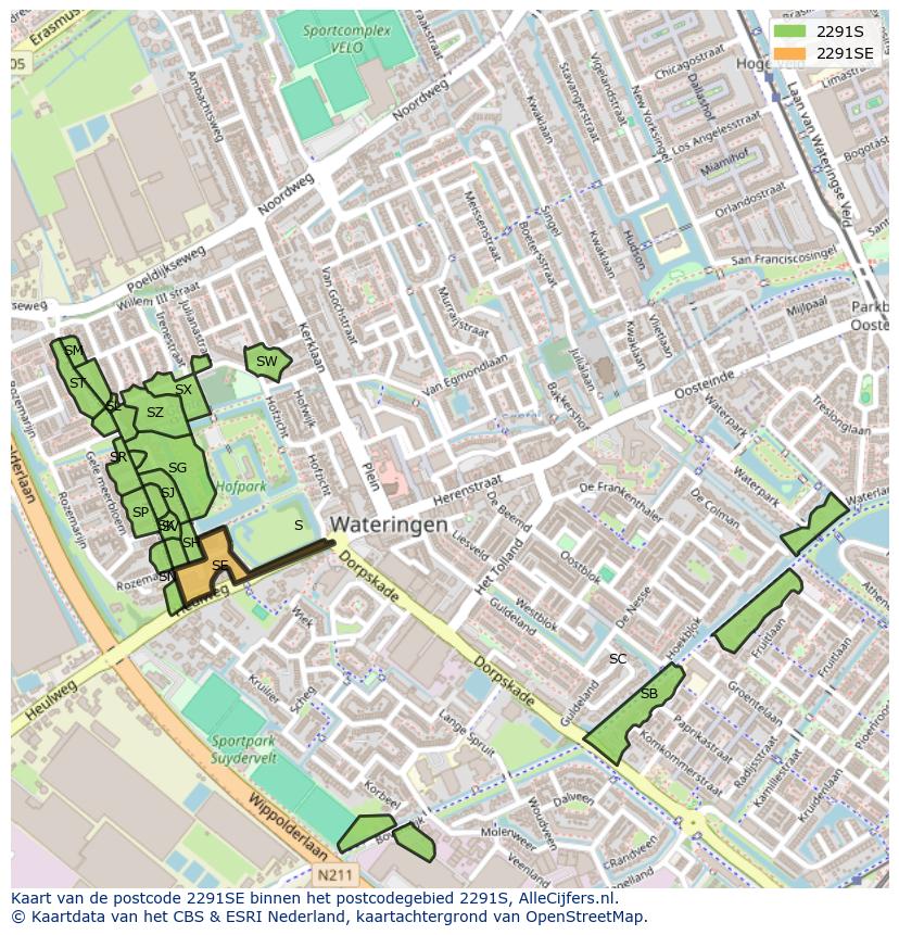 Afbeelding van het postcodegebied 2291 SE op de kaart.
