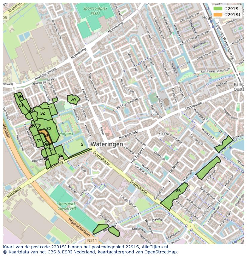 Afbeelding van het postcodegebied 2291 SJ op de kaart.