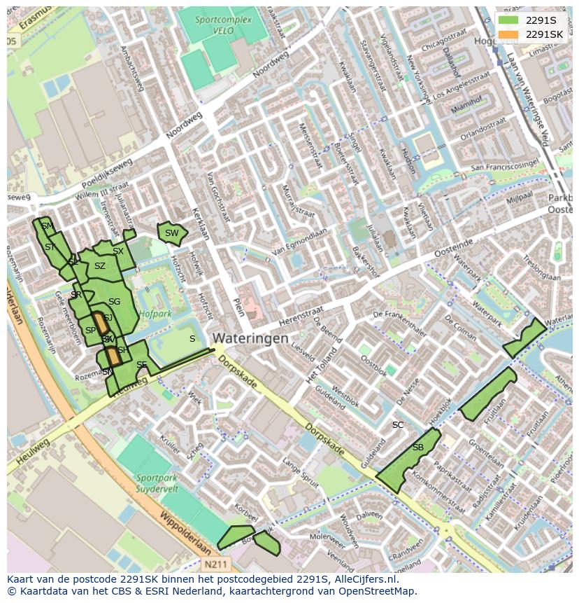Afbeelding van het postcodegebied 2291 SK op de kaart.