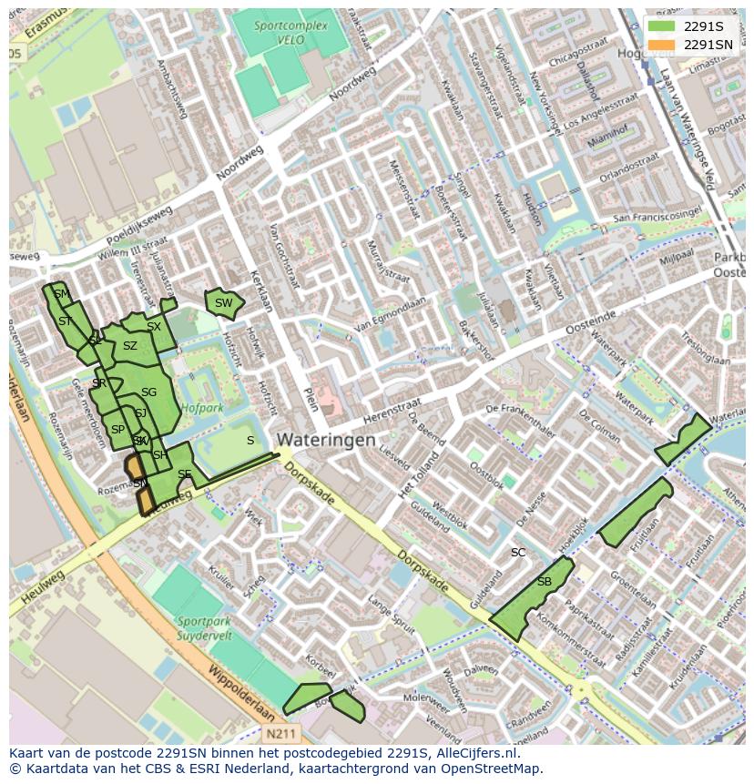 Afbeelding van het postcodegebied 2291 SN op de kaart.