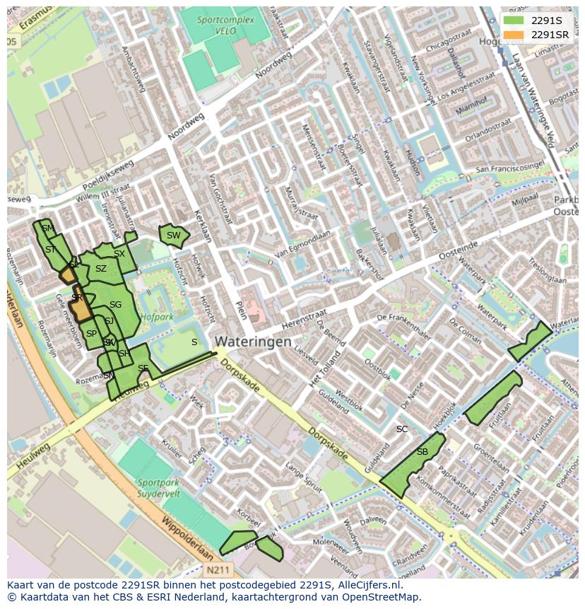 Afbeelding van het postcodegebied 2291 SR op de kaart.