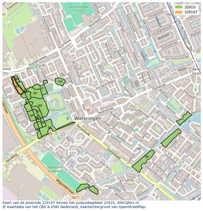 Afbeelding van het postcodegebied 2291 ST op de kaart.
