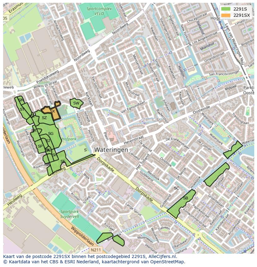 Afbeelding van het postcodegebied 2291 SX op de kaart.
