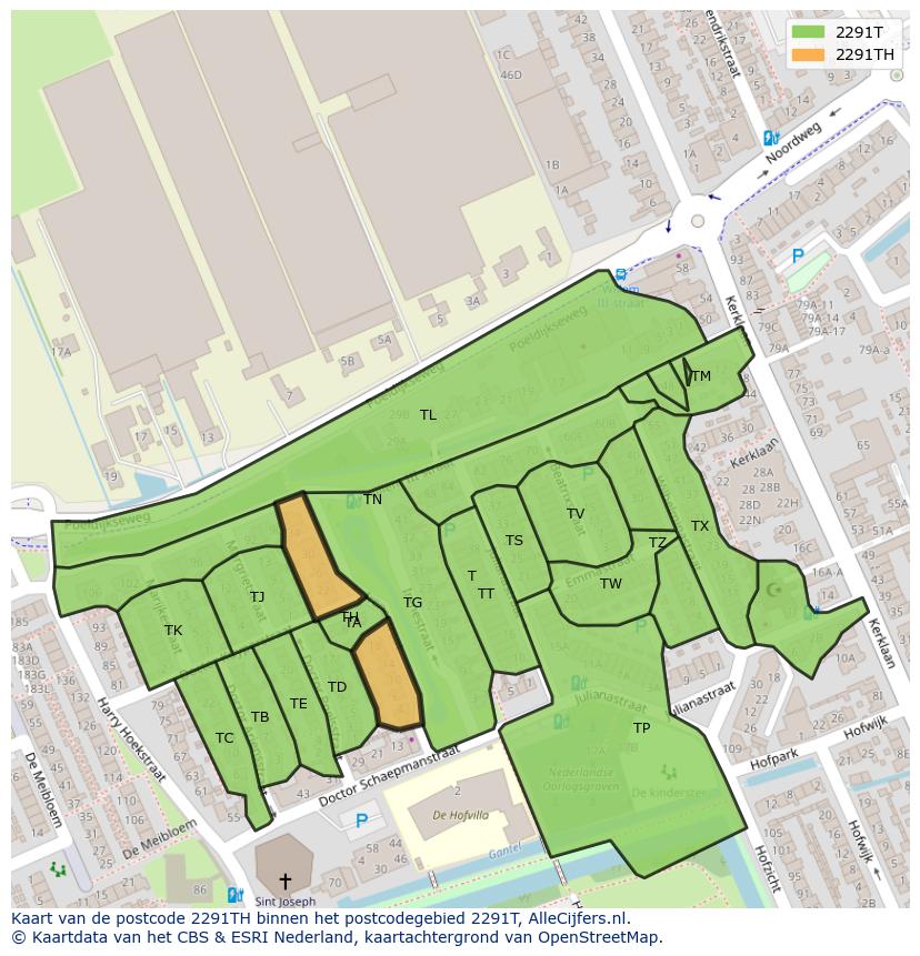 Afbeelding van het postcodegebied 2291 TH op de kaart.