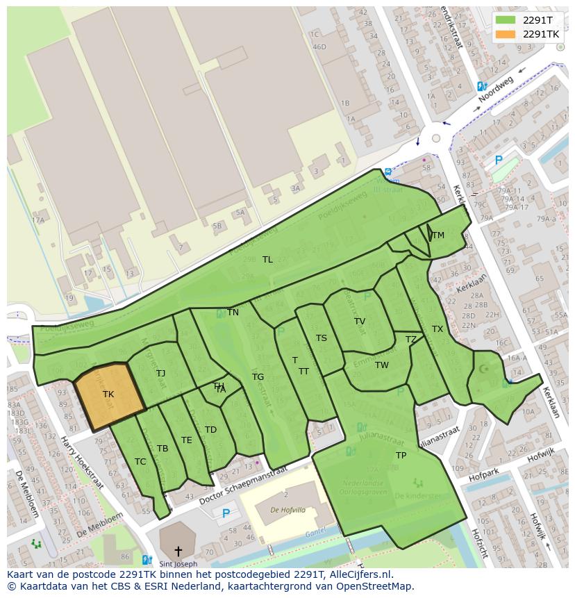 Afbeelding van het postcodegebied 2291 TK op de kaart.