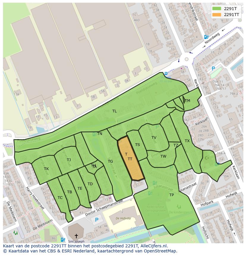 Afbeelding van het postcodegebied 2291 TT op de kaart.