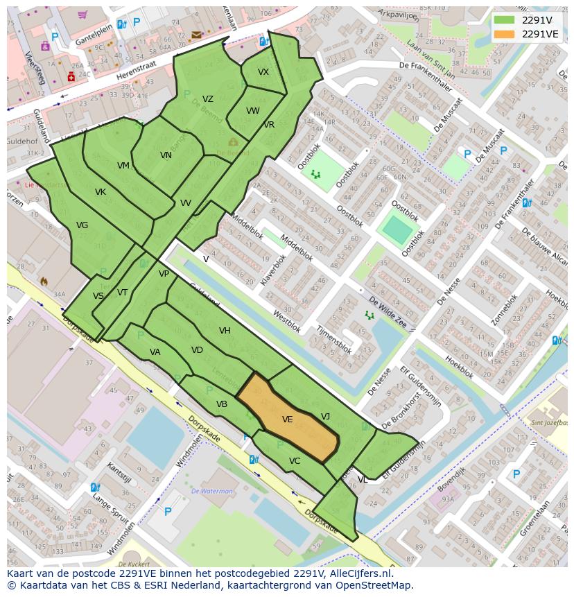 Afbeelding van het postcodegebied 2291 VE op de kaart.
