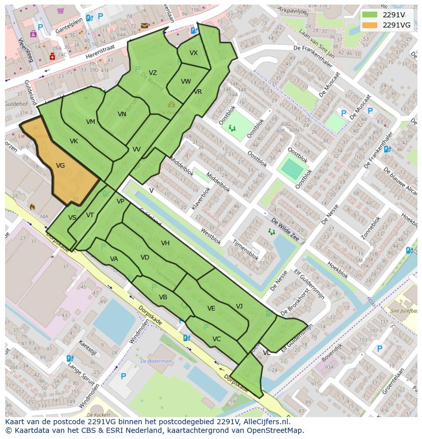 Afbeelding van het postcodegebied 2291 VG op de kaart.