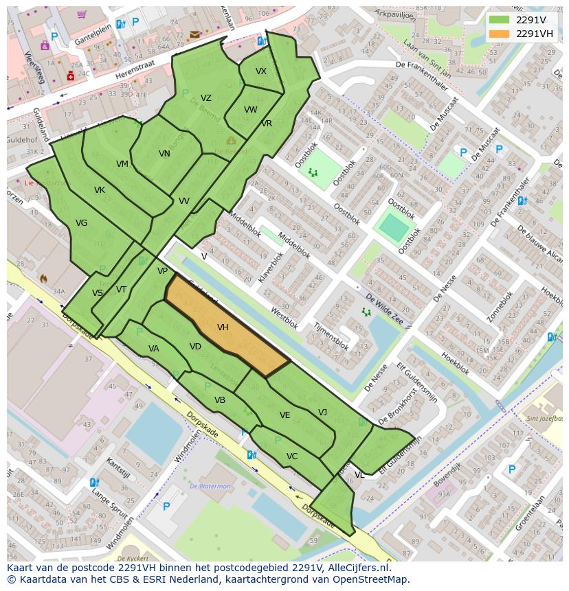 Afbeelding van het postcodegebied 2291 VH op de kaart.