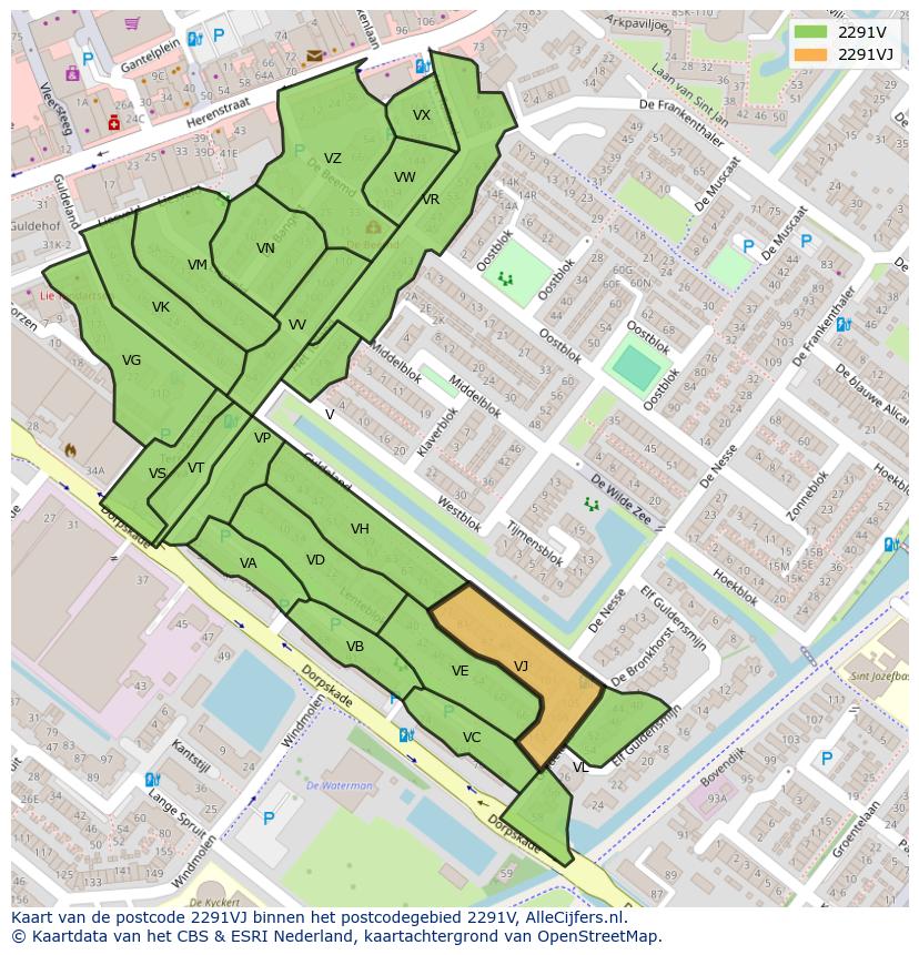 Afbeelding van het postcodegebied 2291 VJ op de kaart.