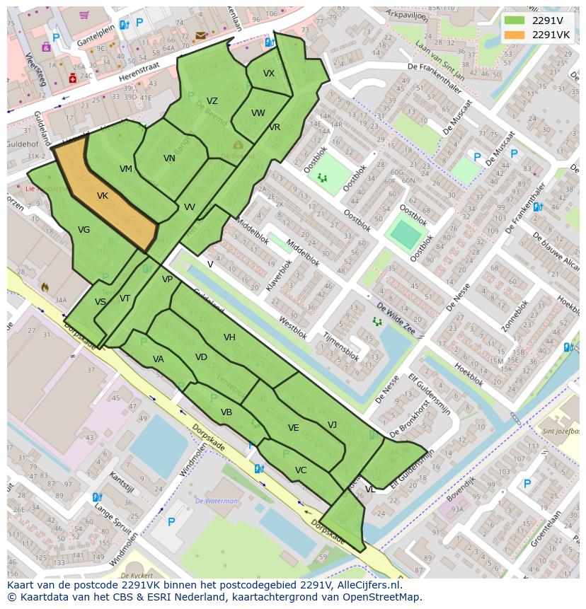 Afbeelding van het postcodegebied 2291 VK op de kaart.