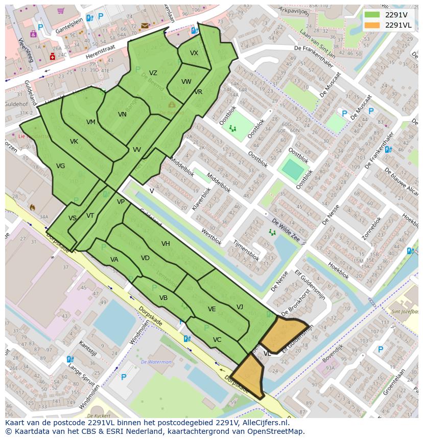 Afbeelding van het postcodegebied 2291 VL op de kaart.